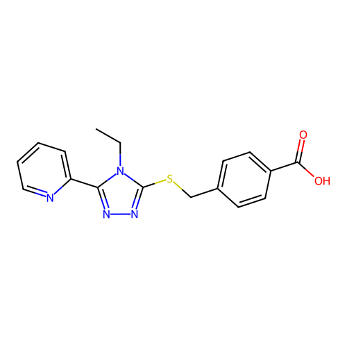 4-(((4-ethyl-5-(pyridin-2-yl)-4H-1,2,4-triazol-3-yl)thio)methyl)benzoic acid structure
