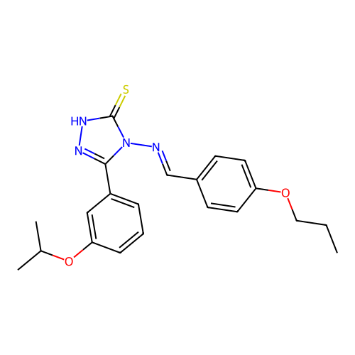 (E)-5-(3-isopropoxyphenyl)-4-((4-propoxybenzylidene)amino)-4H-1,2,4-triazole-3-thiol structure
