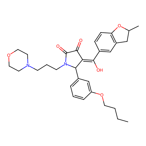 (4E)-5-(3-butoxyphenyl)-4-[hydroxy-(2-methyl-2,3-dihydro-1-benzofuran-5-yl)methylidene]-1-(3-morpholin-4-ylpropyl)pyrrolidine-2,3-dione structure