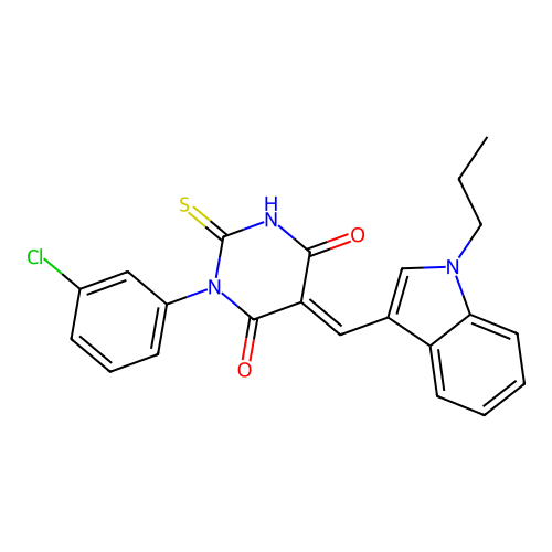 (5E)-1-(3-chlorophenyl)-5-[(1-propyl-1H-indol-3-yl)methylidene]-2-sulfanylpyrimidine-4,6(1H,5H)-dione structure