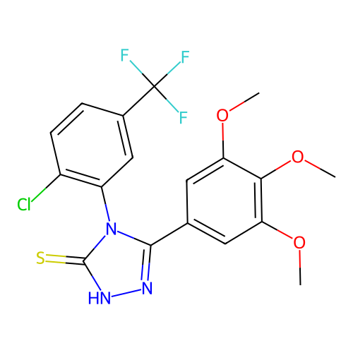 4-(2-chloro-5-(trifluoromethyl)phenyl)-5-(3,4,5-trimethoxyphenyl)-4H-1,2,4-triazole-3-thiol structure