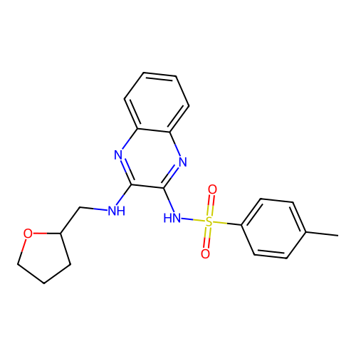 4-methyl-N-{3-[(tetrahydrofuran-2-ylmethyl)amino]quinoxalin-2-yl}benzenesulfonamide structure