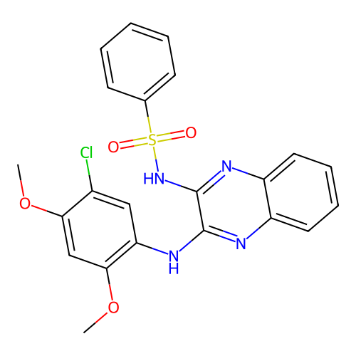N-{3-[(5-chloro-2,4-dimethoxyphenyl)amino]quinoxalin-2-yl}benzenesulfonamide structure