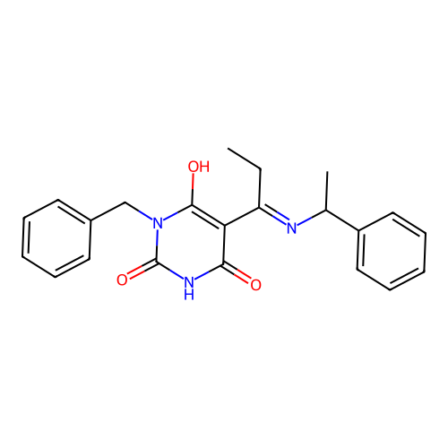 1-benzyl-5-[1-(1-phenylethylamino)propylidene]-1,3-diazinane-2,4,6-trione structure