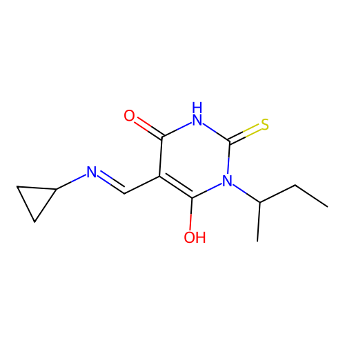 1-butan-2-yl-5-[(cyclopropylamino)methylidene]-2-sulfanylidene-1,3-diazinane-4,6-dione structure
