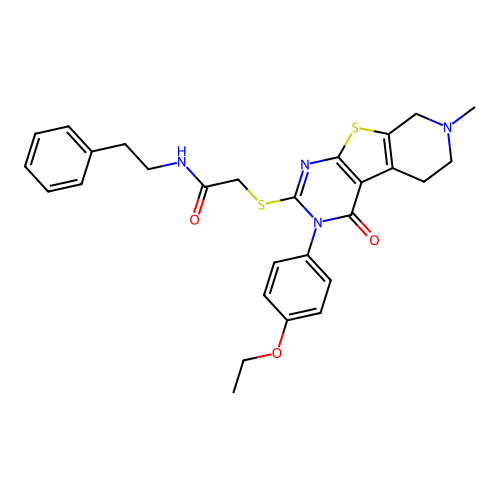2-((3-(4-ethoxyphenyl)-7-methyl-4-oxo-3,4,5,6,7,8-hexahydropyrido[4',3':4,5]thieno[2,3-d]pyrimidin-2-yl)thio)-N-phenethylacetamide structure