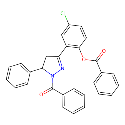 [2-(1-benzoyl-5-phenyl-4,5-dihydropyrazol-3-yl)-4-chloro-phenyl] Benzoate structure