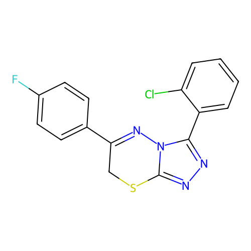 3-(2-chlorophenyl)-6-(4-fluorophenyl)-7H-[1,2,4]triazolo[3,4-b][1,3,4]thiadiazine structure