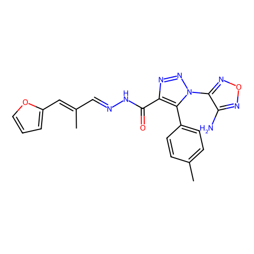 (E)-1-(4-amino-1,2,5-oxadiazol-3-yl)-N'-((E)-3-(furan-2-yl)-2-methylallylidene)-5-(p-tolyl)-1H-1,2,3-triazole-4-carbohydrazide structure