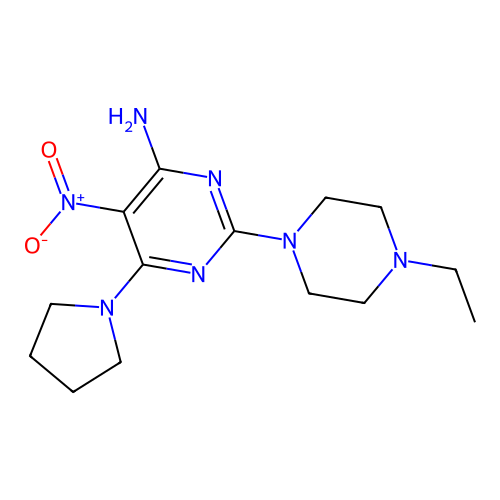 2-(4-Ethylpiperazin-1-yl)-5-nitro-6-(pyrrolidin-1-yl)pyrimidin-4-amine structure