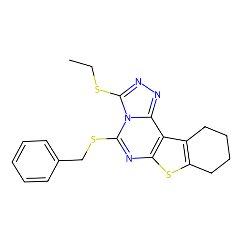 5-(benzylsulfanyl)-3-(ethylsulfanyl)-8,9,10,11-tetrahydro[1]benzothieno[3,2-e][1,2,4]triazolo[4,3-c]pyrimidine structure