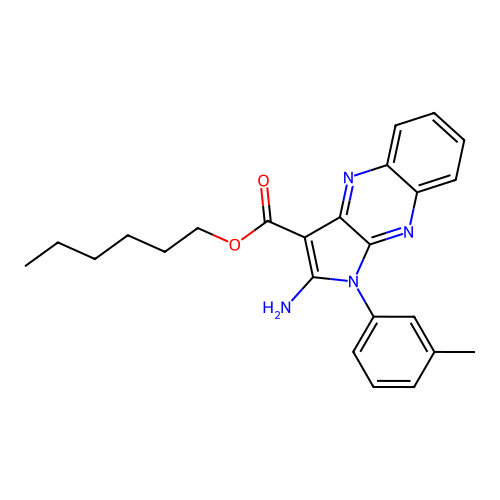 hexyl 2-amino-1-(3-methylphenyl)-1H-pyrrolo[2,3-b]quinoxaline-3-carboxylate structure