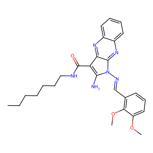(E)-2-amino-1-((2,3-dimethoxybenzylidene)amino)-N-heptyl-1H-pyrrolo[2,3-b]quinoxaline-3-carboxamide structure