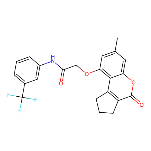 2-((7-methyl-4-oxo-1,2,3,4-tetrahydrocyclopenta[c]chromen-9-yl)oxy)-N-(3-(trifluoromethyl)phenyl)acetamide structure