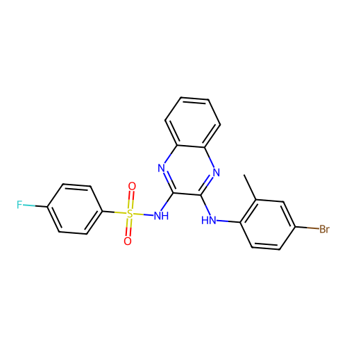 N-(3-((4-bromo-2-methylphenyl)amino)quinoxalin-2-yl)-4-fluorobenzenesulfonamide structure