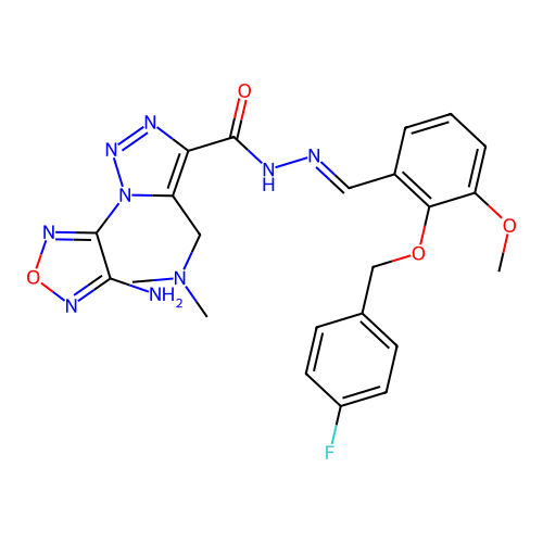(E)-1-(4-amino-1,2,5-oxadiazol-3-yl)-5-((dimethylamino)methyl)-N'-(2-((4-fluorobenzyl)oxy)-3-methoxybenzylidene)-1H-1,2,3-triazole-4-carbohydrazide structure