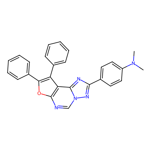 4-(8,9-diphenylfuro[3,2-e][1,2,4]triazolo[1,5-c]pyrimidin-2-yl)-N,N-dimethylaniline structure