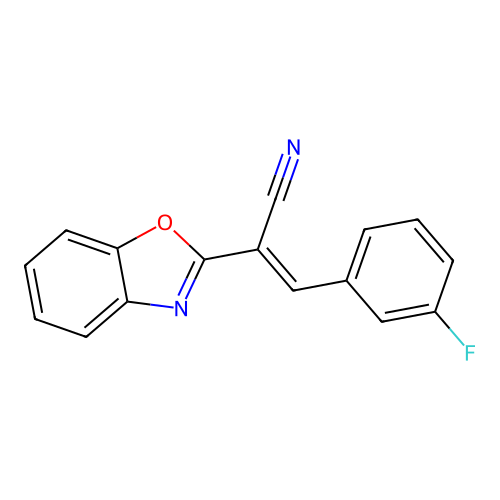(2E)-2-(1,3-benzoxazol-2-yl)-3-(3-fluorophenyl)prop-2-enenitrile structure