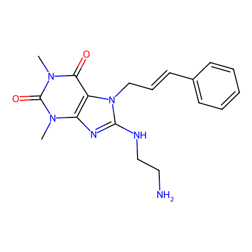 8-(2-aminoethylamino)-7-cinnamyl-1,3-dimethyl-purine-2,6-dione structure