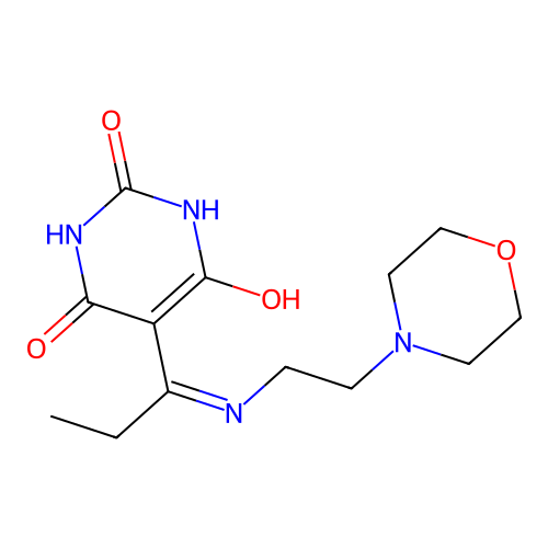 5-(1-((2-morpholinoethyl)amino)propylidene)pyrimidine-2,4,6(1H,3H,5H)-trione structure