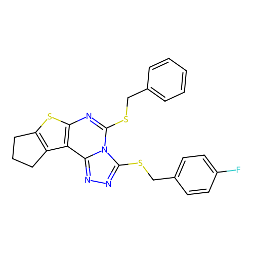 5-(benzylsulfanyl)-3-[(4-fluorobenzyl)sulfanyl]-9,10-dihydro-8H-cyclopenta[4,5]thieno[3,2-e][1,2,4]triazolo[4,3-c]pyrimidine structure