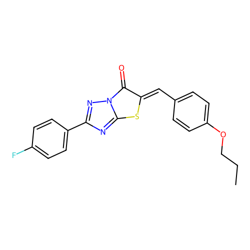 (Z)-2-(4-fluorophenyl)-5-(4-propoxybenzylidene)thiazolo[3,2-b][1,2,4]triazol-6(5H)-one structure