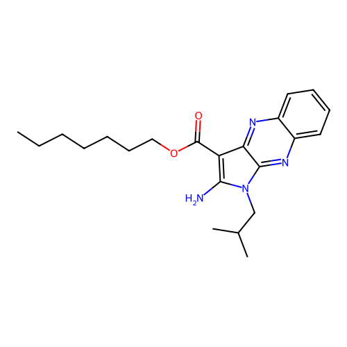 heptyl 2-amino-1-(2-methylpropyl)-1H-pyrrolo[2,3-b]quinoxaline-3-carboxylate structure
