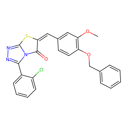 (E)-6-(4-(benzyloxy)-3-methoxybenzylidene)-3-(2-chlorophenyl)thiazolo[2,3-c][1,2,4]triazol-5(6H)-one structure