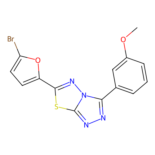 6-(5-bromofuran-2-yl)-3-(3-methoxyphenyl)-[1,2,4]triazolo[3,4-b][1,3,4]thiadiazole structure