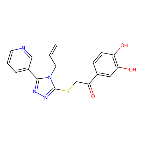 1-(3,4-dihydroxyphenyl)-2-[(4-prop-2-enyl-5-pyridin-3-yl-1,2,4-triazol-3-yl)sulfanyl]ethanone structure