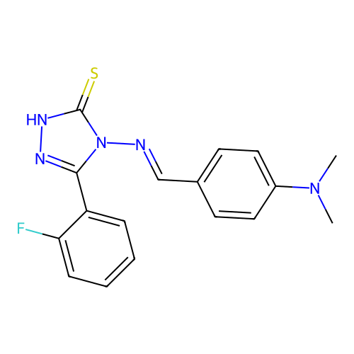 4-((4-(Dimethylamino)benzylidene)amino)-5-(2-F-phenyl)-4H-1,2,4-triazole-3-thiol structure