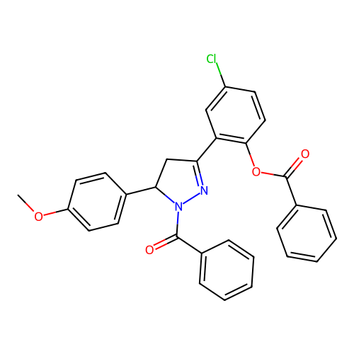[2-[1-benzoyl-5-(4-methoxyphenyl)-4,5-dihydropyrazol-3-yl]-4-chloro-phenyl] Benzoate structure
