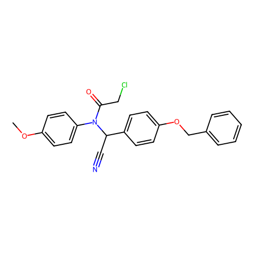 N-((4-(benzyloxy)phenyl)(cyano)methyl)-2-chloro-N-(4-methoxyphenyl)acetamide structure