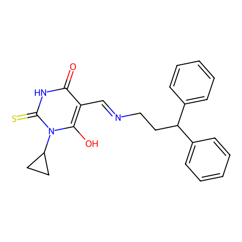 1-cyclopropyl-5-[(3,3-diphenylpropylamino)methylidene]-2-sulfanylidene-1,3-diazinane-4,6-dione structure