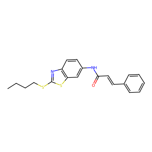 (2E)-N-[2-(butylsulfanyl)-1,3-benzothiazol-6-yl]-3-phenylprop-2-enamide structure