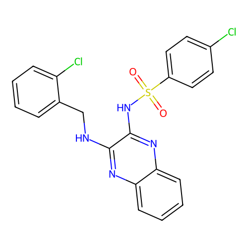 4-chloro-N-(3-((2-chlorobenzyl)amino)quinoxalin-2-yl)benzenesulfonamide structure