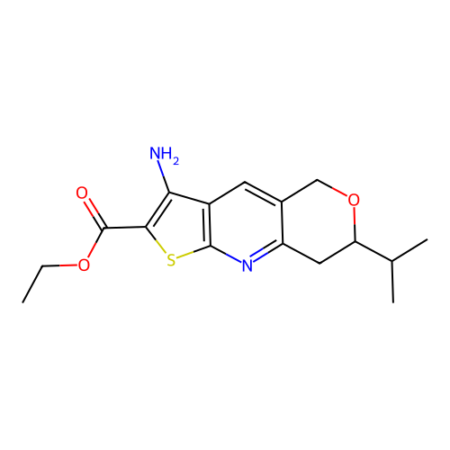 3-Amino-7-isopropyl-7,8-dihydro-5H-pyrano[4,3-b]thieno[3,2-e]pyridine-2-carboxylic acid ethyl ester structure