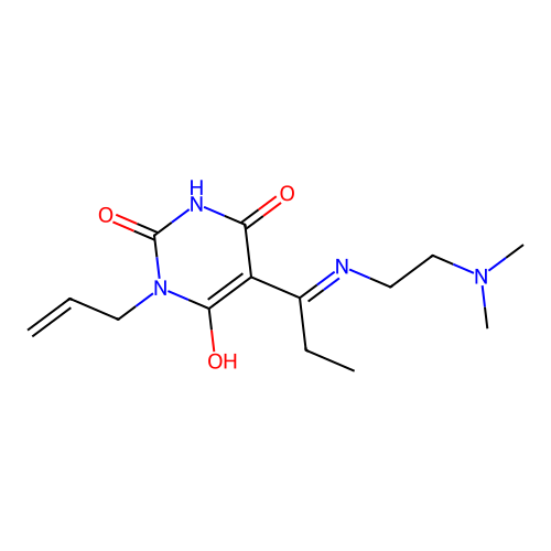 5-[1-(2-dimethylaminoethylamino)propylidene]-1-prop-2-enyl-1,3-diazinane-2,4,6-trione structure