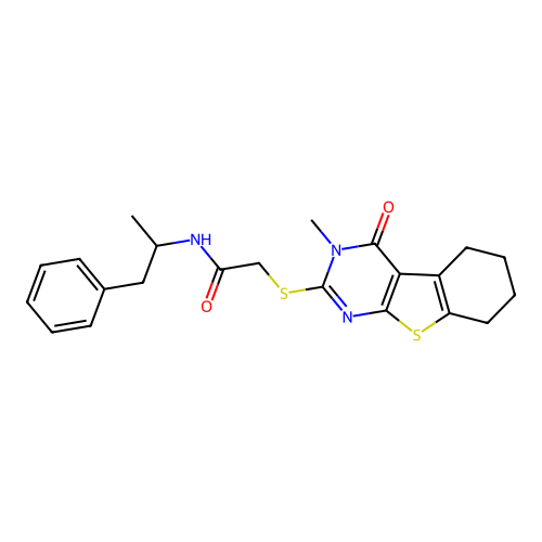 2-((3-methyl-4-oxo-3,4,5,6,7,8-hexahydrobenzo[4,5]thieno[2,3-d]pyrimidin-2-yl)thio)-N-(1-phenylpropan-2-yl)acetamide structure