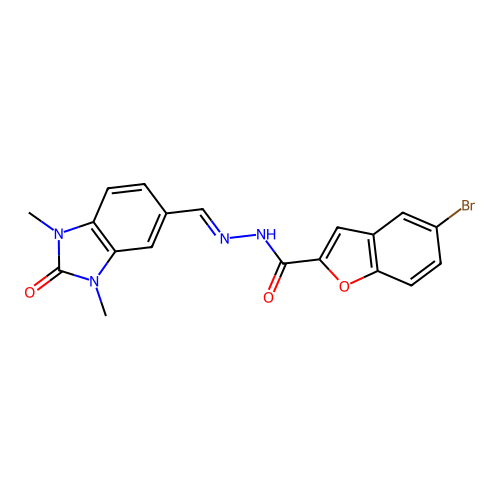 2-Benzofurancarboxylic acid, 5-bromo-, [(2,3-dihydro-1,3-dimethyl-2-oxo-1H-benzimidazol-5-yl)methylene]hydrazide (9CI) structure
