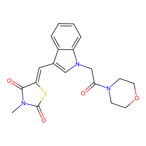 (5Z)-3-methyl-5-[[1-(2-morpholin-4-yl-2-oxoethyl)indol-3-yl]methylidene]-1,3-thiazolidine-2,4-dione structure