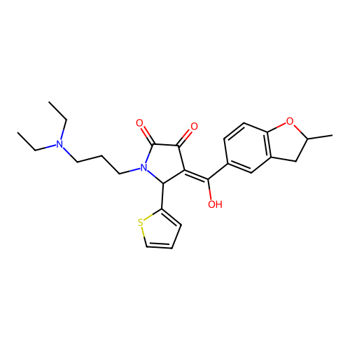 (4E)-1-[3-(diethylamino)propyl]-4-[hydroxy-(2-methyl-2,3-dihydro-1-benzofuran-5-yl)methylidene]-5-thiophen-2-ylpyrrolidine-2,3-dione structure