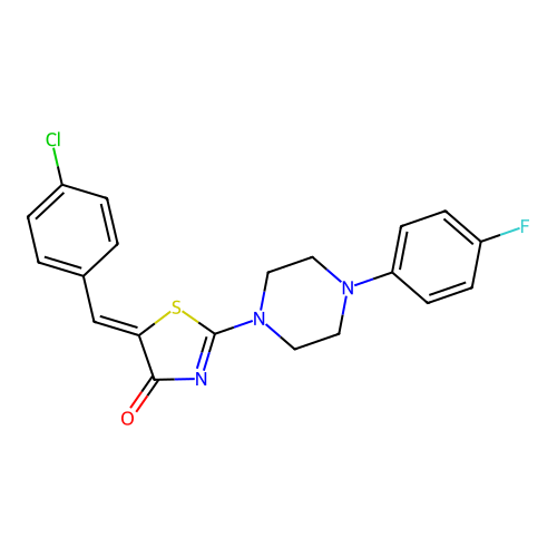 (5Z)-5-(4-chlorobenzylidene)-2-[4-(4-fluorophenyl)piperazin-1-yl]-1,3-thiazol-4(5H)-one structure