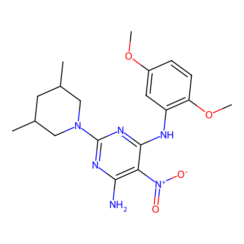 [6-amino-2-(3,5-dimethylpiperidyl)-5-nitropyrimidin-4-yl](2,5-dimethoxyphenyl) amine structure