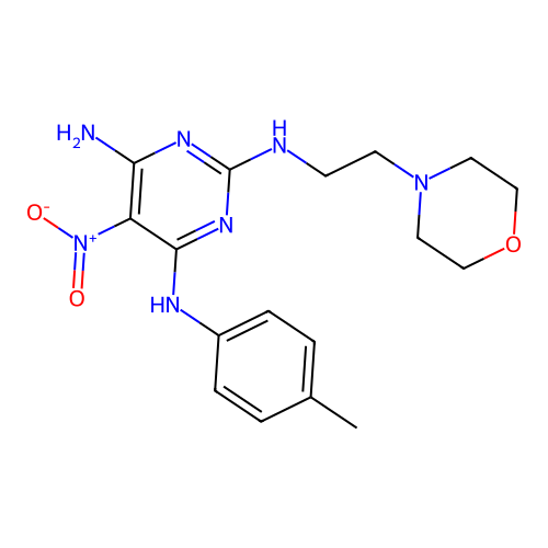 N2-(2-morpholinoethyl)-5-nitro-N4-(p-tolyl)pyrimidine-2,4,6-triamine structure