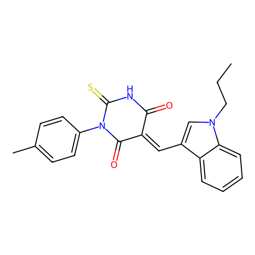 (5E)-1-(4-methylphenyl)-5-[(1-propyl-1H-indol-3-yl)methylidene]-2-sulfanylpyrimidine-4,6(1H,5H)-dione structure