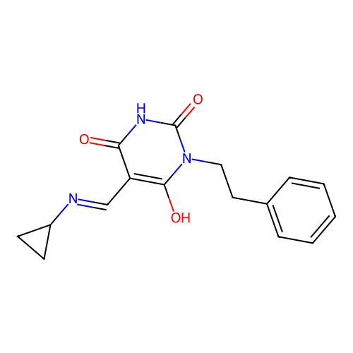 5-[(cyclopropylamino)methylidene]-1-phenethyl-1,3-diazinane-2,4,6-trione structure