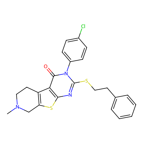 3-(4-chlorophenyl)-7-methyl-2-(phenethylthio)-5,6,7,8-tetrahydropyrido[4',3':4,5]thieno[2,3-d]pyrimidin-4(3H)-one structure