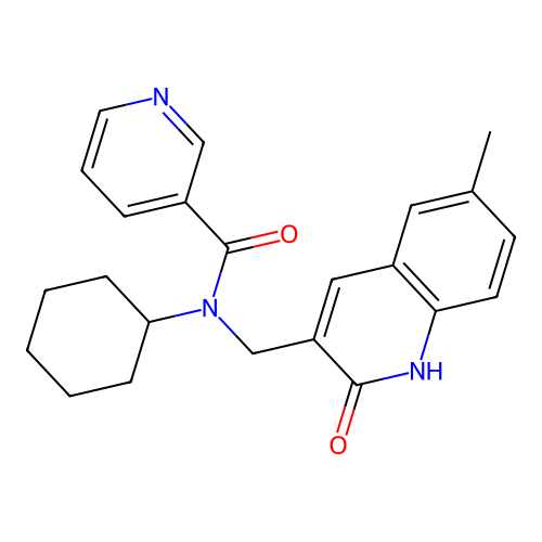 N-cyclohexyl-N-[(6-methyl-2-oxo-1H-quinolin-3-yl)methyl]pyridine-3-carboxamide structure