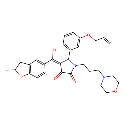 (4E)-4-[hydroxy-(2-methyl-2,3-dihydro-1-benzofuran-5-yl)methylidene]-1-(3-morpholin-4-ylpropyl)-5-(3-prop-2-enoxyphenyl)pyrrolidine-2,3-dione structure
